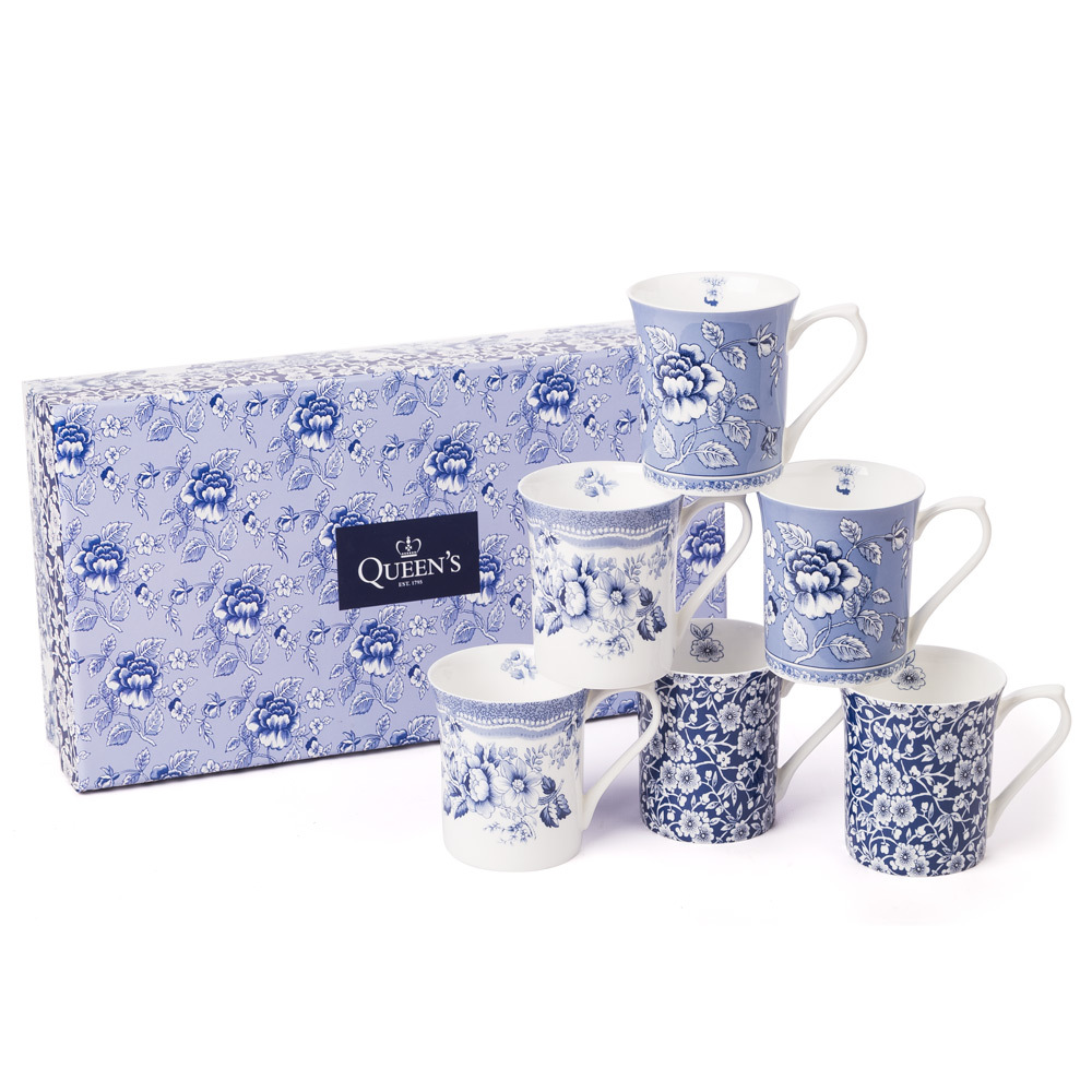 Queens 3AT Blue Story 1 200ml/7oz Royale Mugs (S/6) Queens By Churchill
