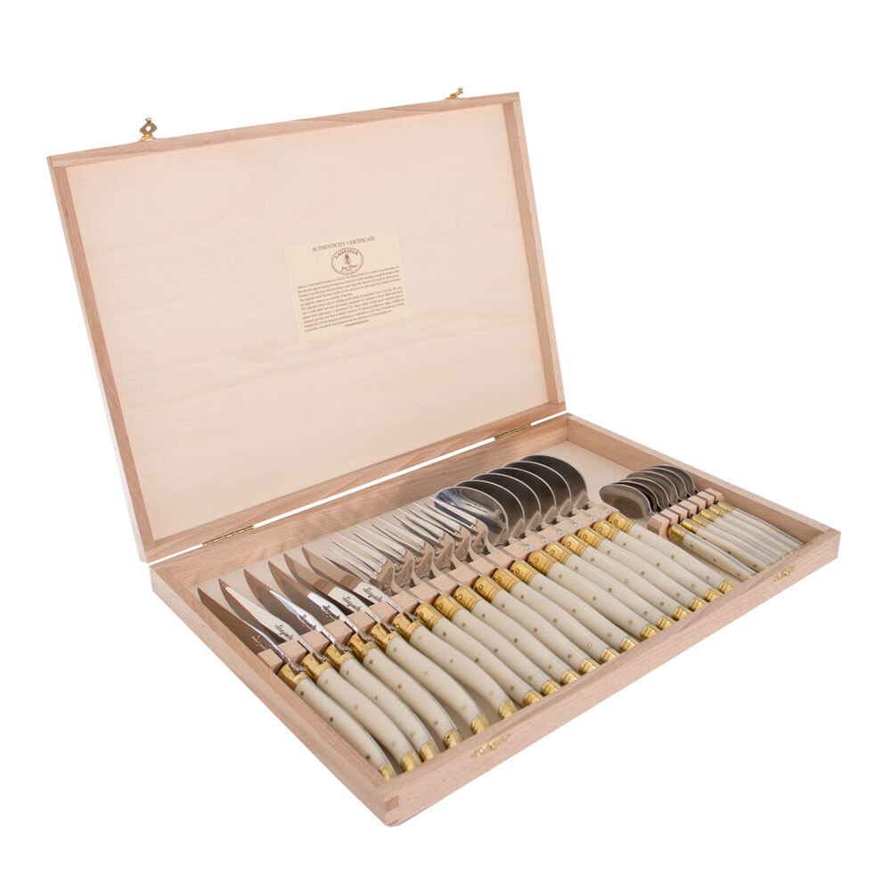Jean Dubost Laguiole Ivory/Brass 24pc Cutlery Set in Case 1.5mm