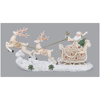 Roman Christmas - 13cm/5" Poinsettia Santa in Sleigh