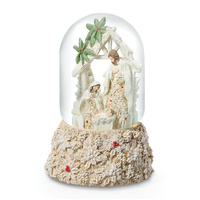Roman Christmas - Poinsettia Musical Holy Family 120mm Dome