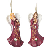 Roman Christmas - 13cm/5" Merry Mistletoe Angels with Harp & Trumpet HO (2AT)