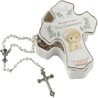 Precious Moments - 10cm/4" Set/2 Blessings On Your First Communion Girl Bisque With Rosary