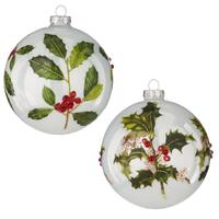 RAZ Holly & Pine - 12.5cm/5" Holiday Floral Jewelled Ball HO (2AT)