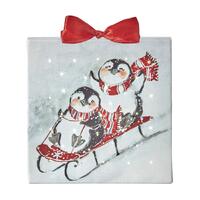 RAZ Dashing Through The Snow - 15cm/6" Sledding Penguins Lit Print HO