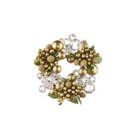 RAZ Holiday Rendezvous - 9cm/3.5" Gold & Crystal Beaded Mini-Wreath Candle Ring