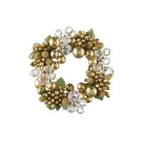 RAZ Holiday Rendezvous - 11.4cm/4.5" Gold & Crystal Beaded Mini-Wreath Candle Ring