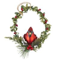 RAZ Christmas In The Garden - 15cm/6" Cardinal on Holly Wreath HO