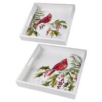 RAZ Holly & Pine - 40.5cm/16" Cardinal Printed Tray (S/2)