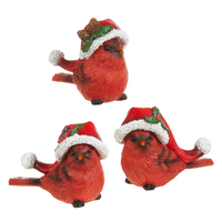 RAZ Holly & Pine - 7.5cm/3" Cardinal With Santa Hat (3AT)