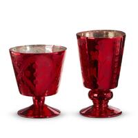 RAZ The Christmas Shop - 13.3cm/5.25" Red Leaf Pattern Mercury Glass Vases (S/2)
