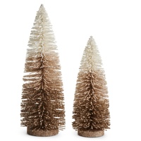 *NEW* RAZ Winterfolk - 61cm/24" Beige Flocked Glittered Bottle Brush Trees (S/2)