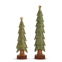 *NEW* RAZ Winterfolk - 48cm/19" Green Glittered Carved Trees (S/2)