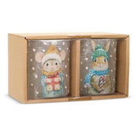 *NEW* RAZ Yuletide Traditions - 8.9cm/3.5" Box Of Frosty Critter Containers (Boxed S/2)