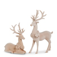 *NEW* RAZ Winterfolk - 33cm/13" Flocked Beige Deer (S/2)