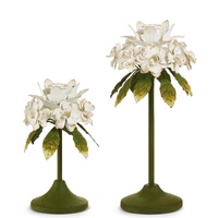 *NEW* RAZ Winterfolk - 26.6cm/10.5" White Floral Candlesticks (S/2)