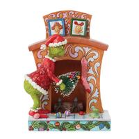 Grinch by Jim Shore - 19cm/7.5" Grinch Pushing Tree Up Fireplace