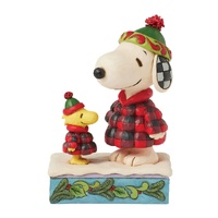Peanuts by Jim Shore - 14cm/5.5" Snoopy & Woodstock Plaid Puffer Jackets