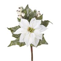 RAZ Seasons Frost - 58.4cm/23" White Poinsettia Bouquet