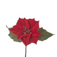 RAZ Holly & Pine - 25cm/10" Red Poinsettia Pick