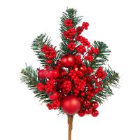 RAZ Yuletide Traditions - 40cm/16" Pin, Red Berry and Ornament Pick