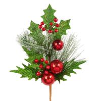 RAZ The Christmas Shop - 42cm/16.5" Glittered Holly, Pine and Ball Spray