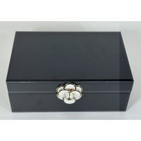 Russell Collection Giftware - Black Camellia Jewellery Box, Glass, 22x15x8.5cm
