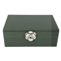 Russell Collection Giftware - Green Camellia Jewellery Box, Glass, 22x15x8.5cm