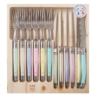 Jean Dubost Laguiole Simplicite Pastels - 12pc Steak Knife & Fork Set 1.2mm