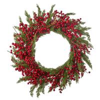 RAZ Holly & Pine - 61cm/24" Red Berry & Cedar Wreath