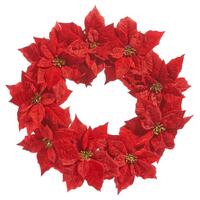 RAZ Holly & Pine - 60cm/24" Red Poinsettia Wreath